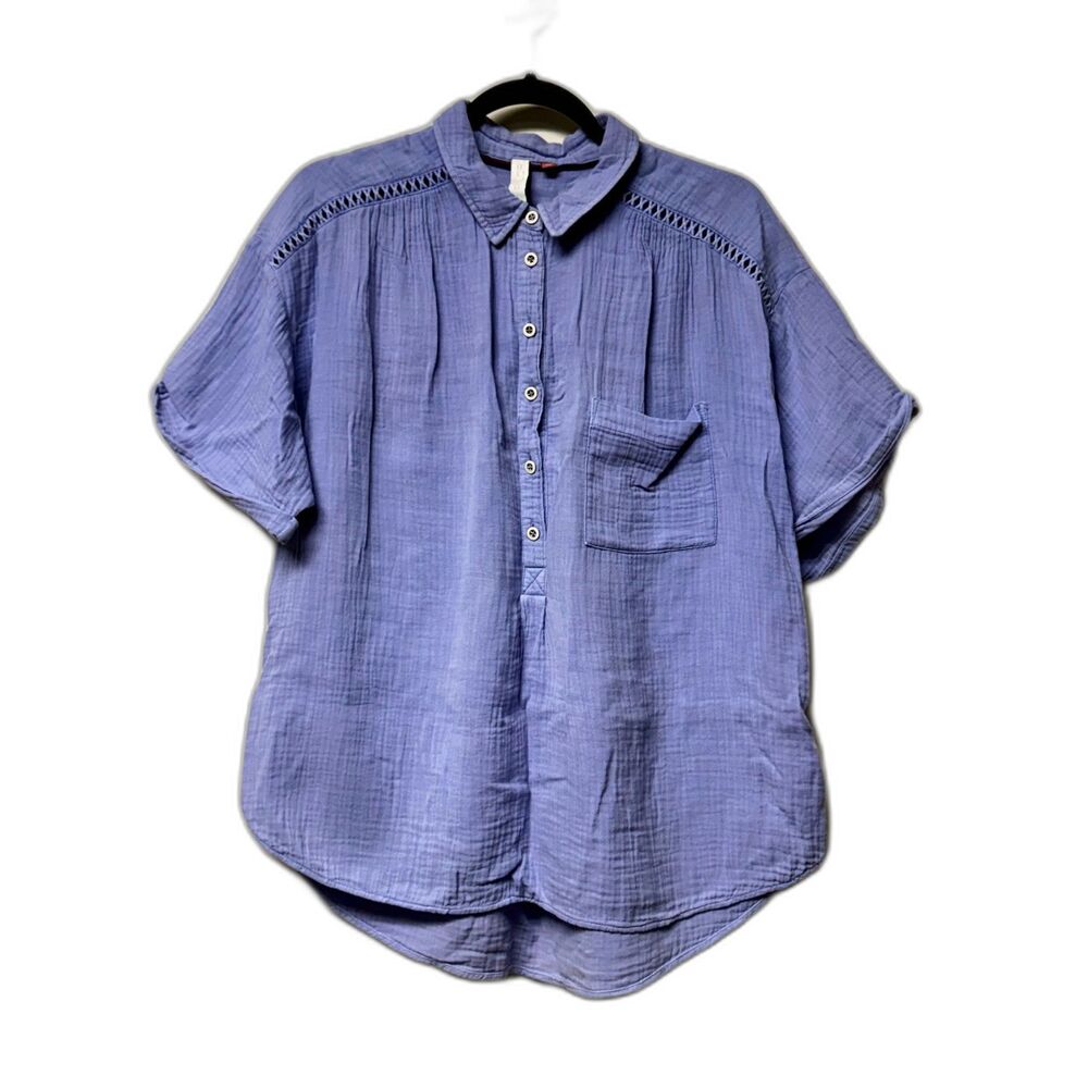 ANTHRO PILCRO Gauzy Cotton Ladder Lace Henley/Popover Rolled Sleeve Shirt, Sz M